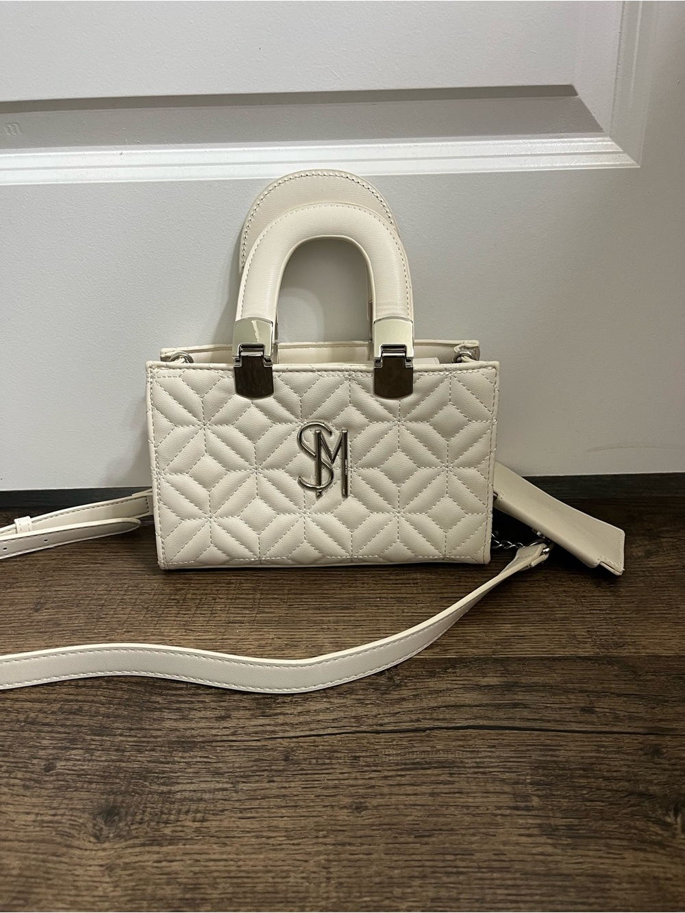 Quilted Cream Mini Top-Handle Crossbody Bag